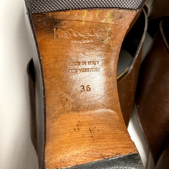 Vintage YVES SAINT LAURENT Leather Wedge Cross Strap PlatformSlides 36 sz6/6 1/2 - Picture 9 of 10